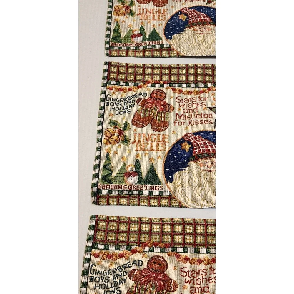 Set Of 3 Tapestry Woven Christmas Placemats Gingerbread Man Santa